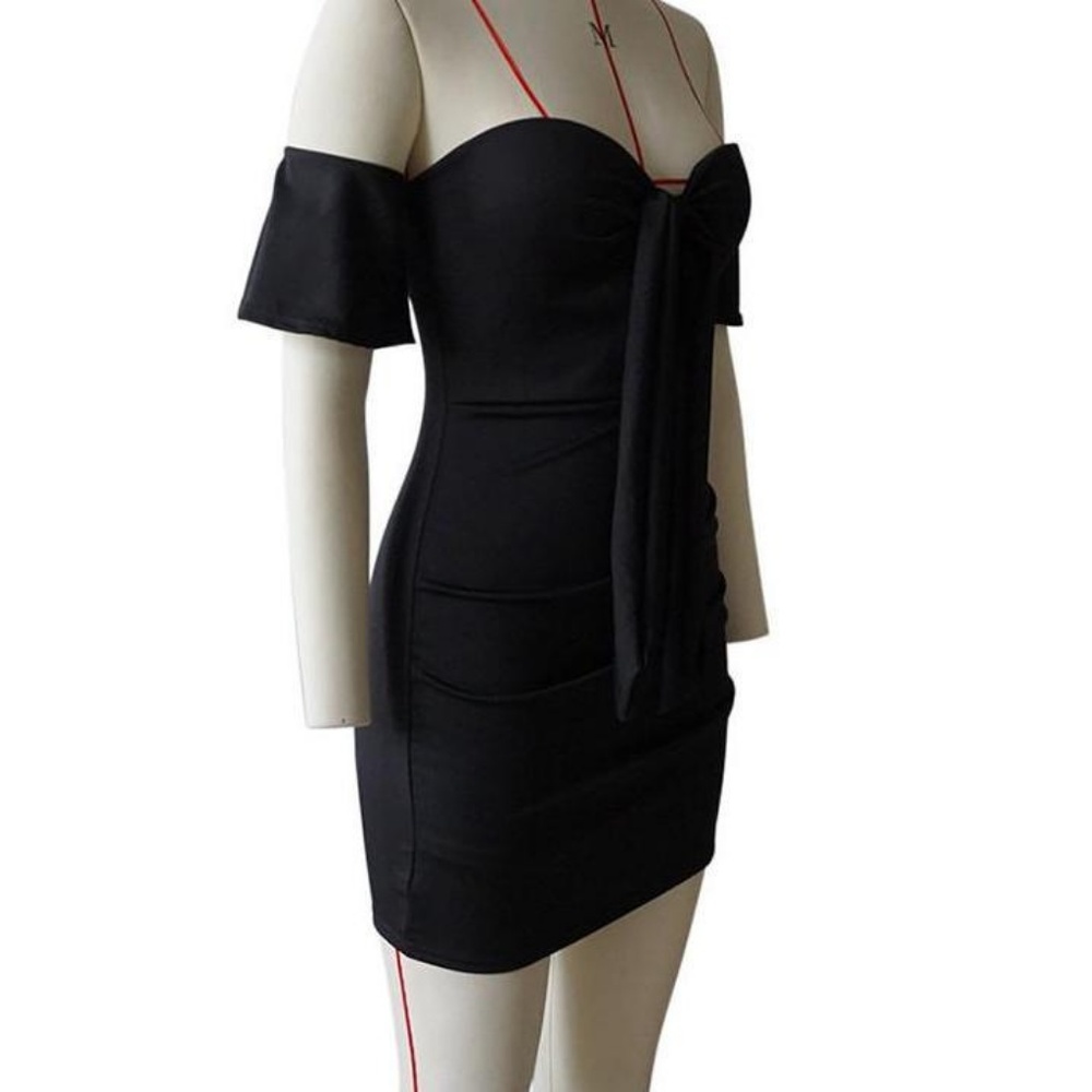 Aria Tie-up Mini Dress in Black - Picture 4 of 4